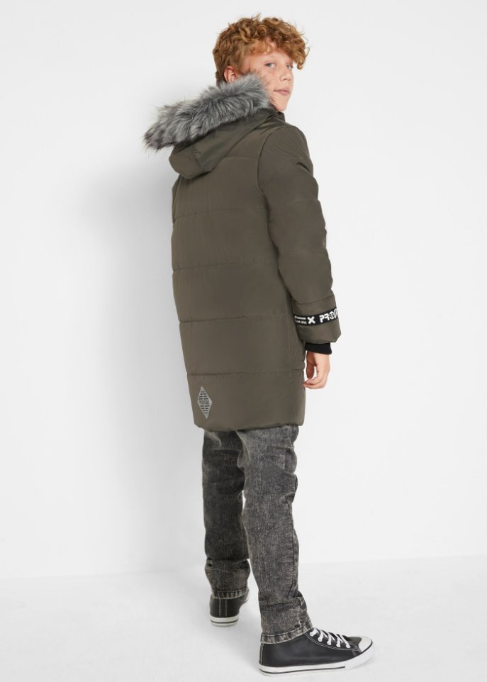 Jungen Winterparka mit abnehmbarem Fellimitatkragen