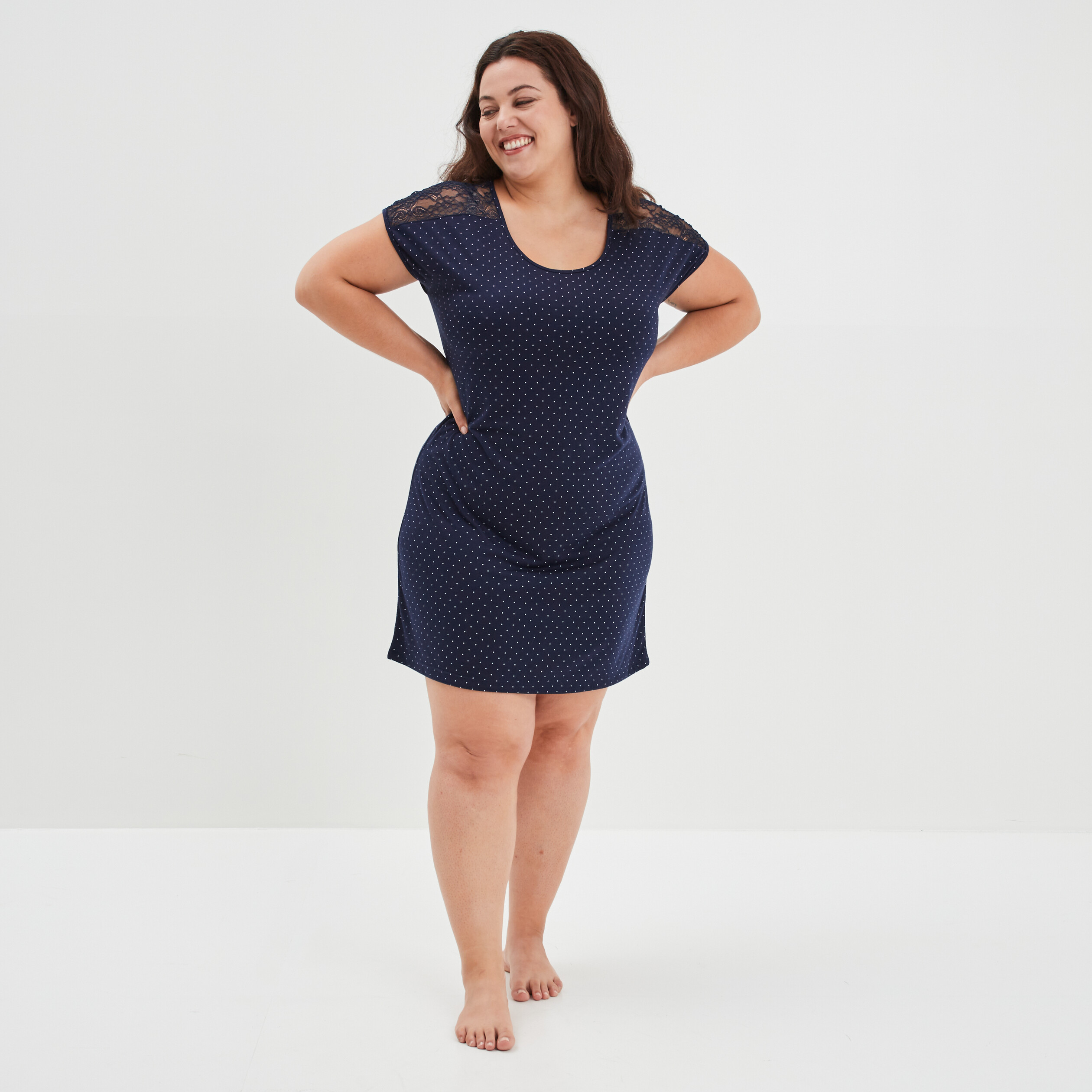 Chemise de nuit grande taille bleu femme grande taille | La Halle
