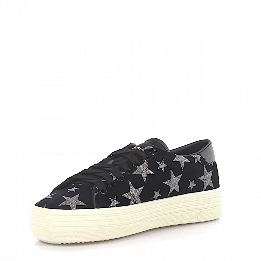 Saint Laurent - Sneaker low Veloursleder Logo schwarz-kombi silber - schwarz