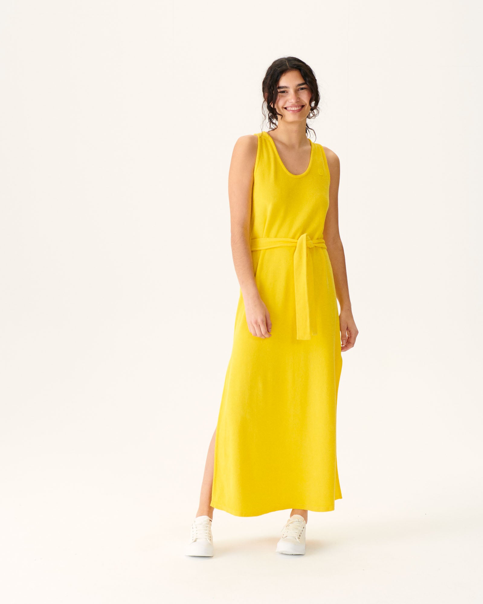 Robe longue ceinturée éponge Citron Ibiza
