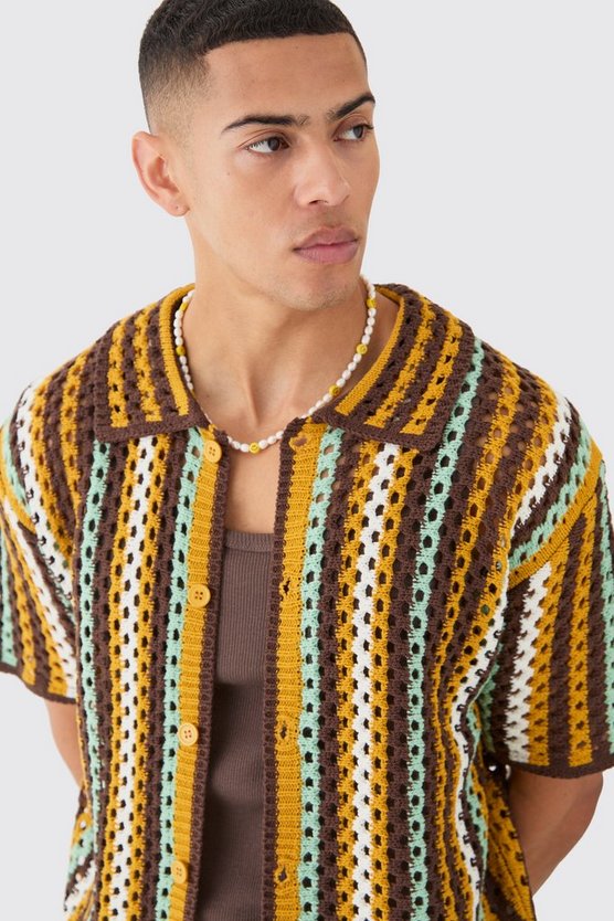 Kastiges gestreiftes Oversize Strick-Hemd