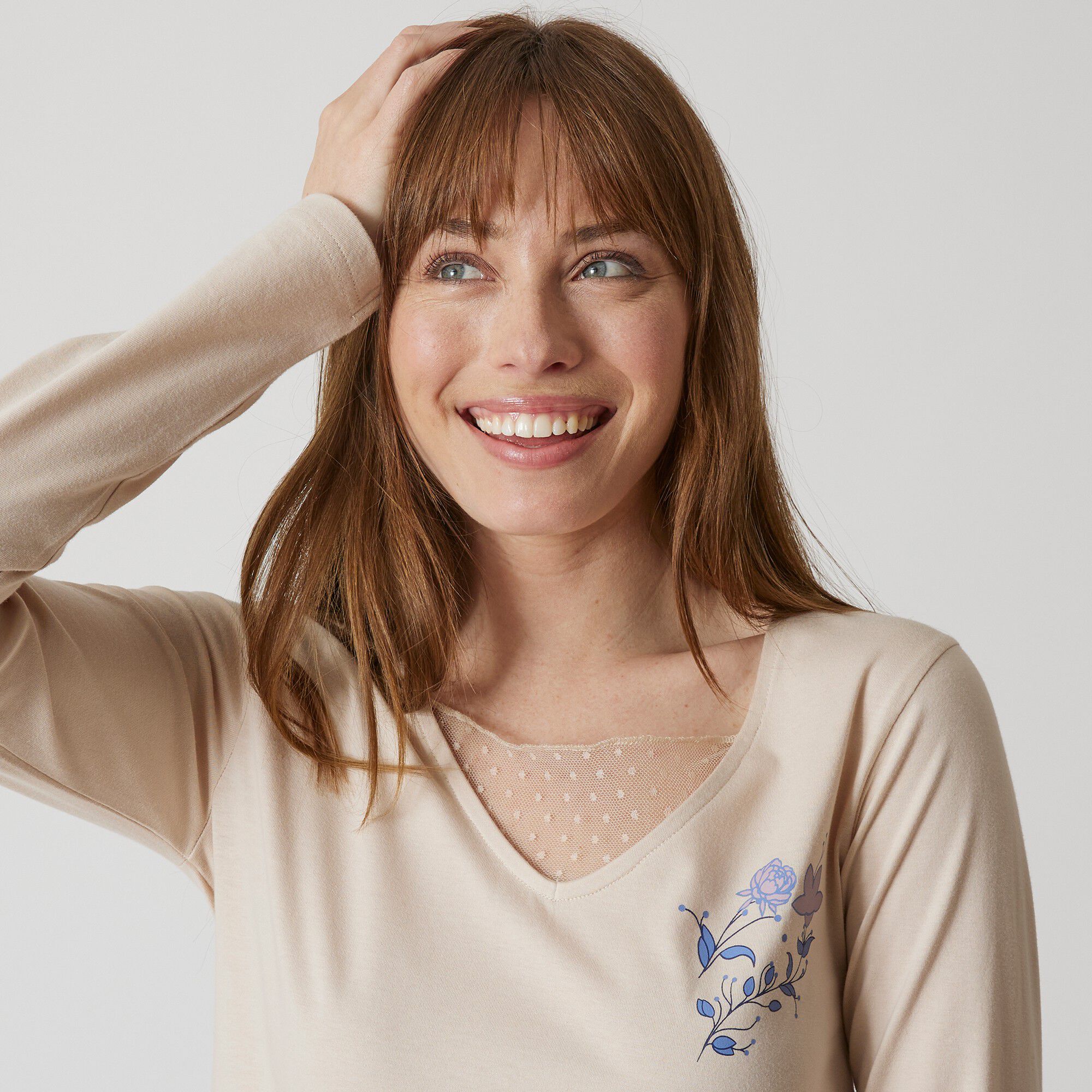 T-shirt pyjama manches longues motif floral imprimé