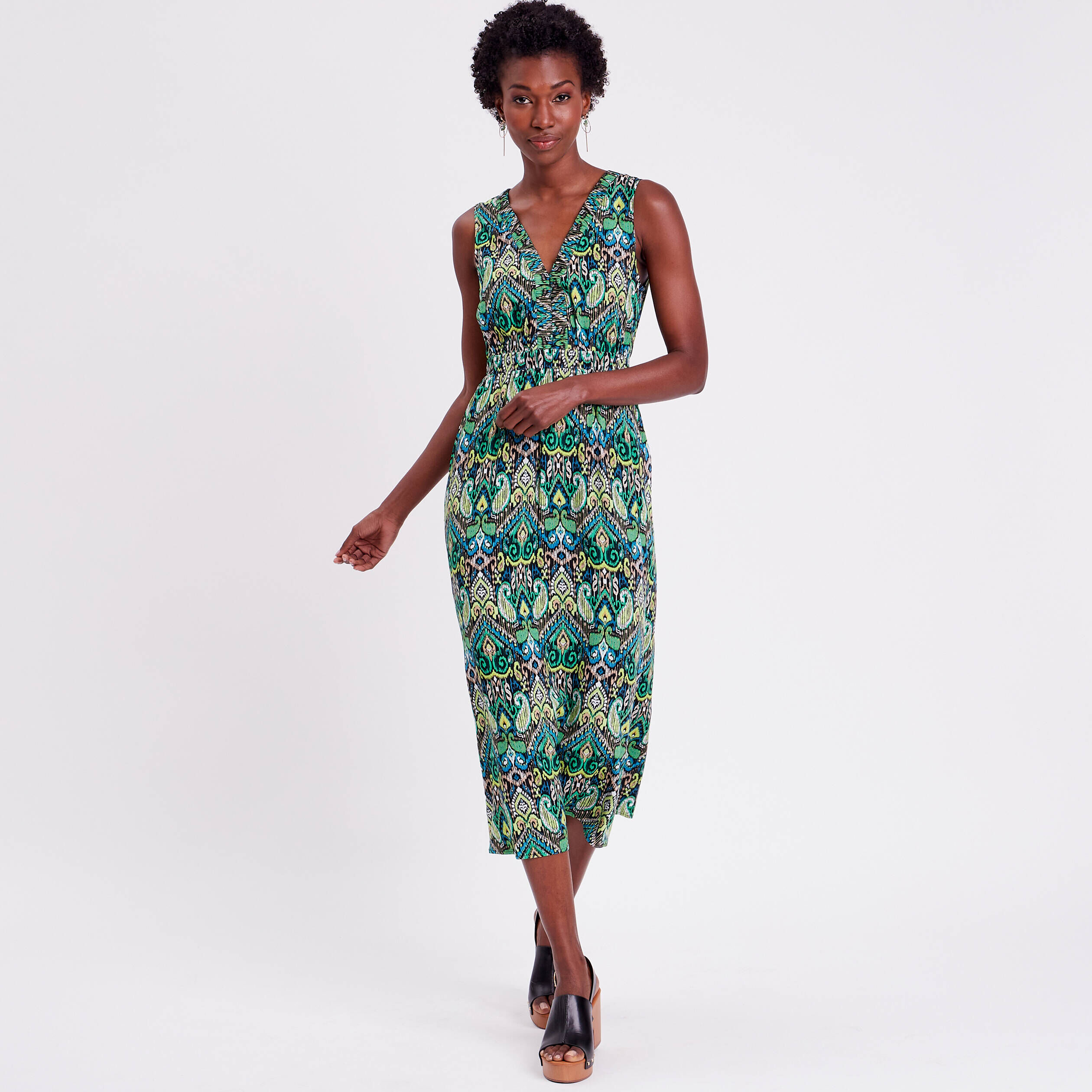 Robe longue évasée col en V noir femme | Cache Cache