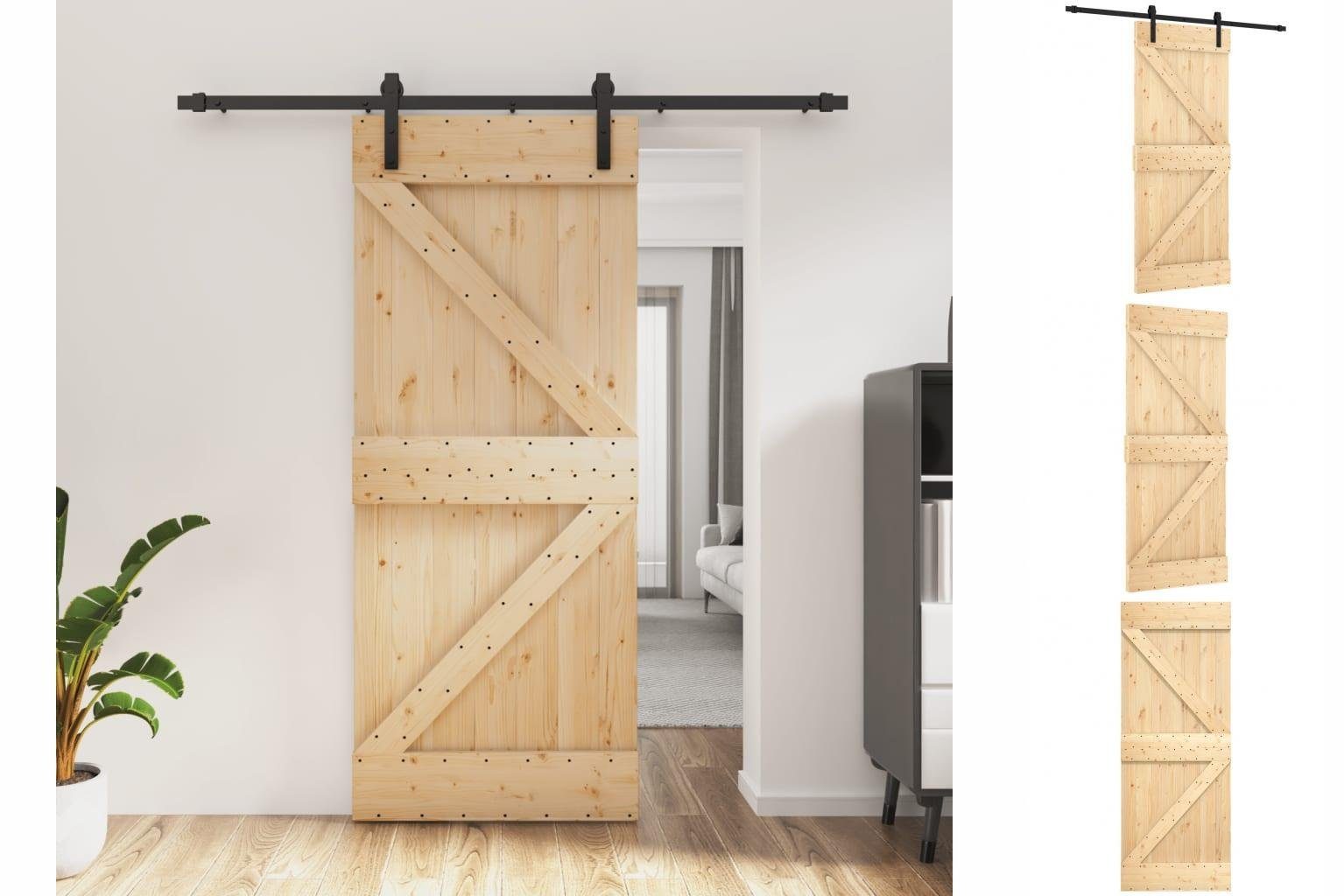 vidaXL Zimmertür Schiebetür mit Beschlag 85x210 cm Massivholz Kiefer Innentür Zimmertür
