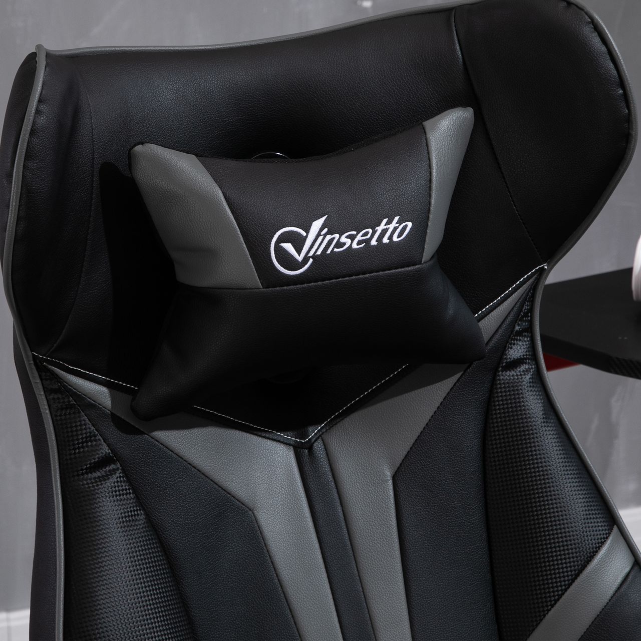 Vinsetto Gaming Stuhl Ergonomischer Computerstuhl mit Wippenfunktion Drehstuhl höhenverstellbar Stahl Schwarz Grau 67 x 75 x 106-112 cm