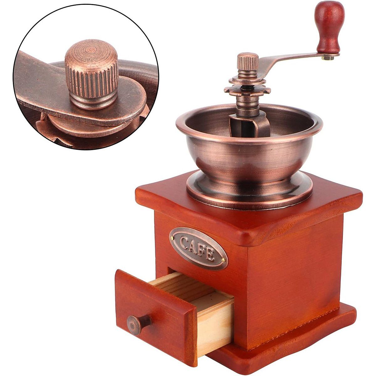 götäzer Kaffeemühle Kleine Handkurbel-Kaffeemühle Mahlwerk Bohnenmaschine, Retro-Stil, manuell, geeignet für Tropfkaffee-French-Press