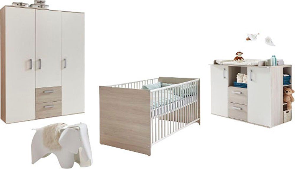 arthur berndt Babyzimmer-Komplettset Jonas, (Set, 4-St., Kinderbett, Regal, Schrank, Wickelkommode), Made in Germany; mit Kinderbett, Regal, Schrank und Wickelkommode