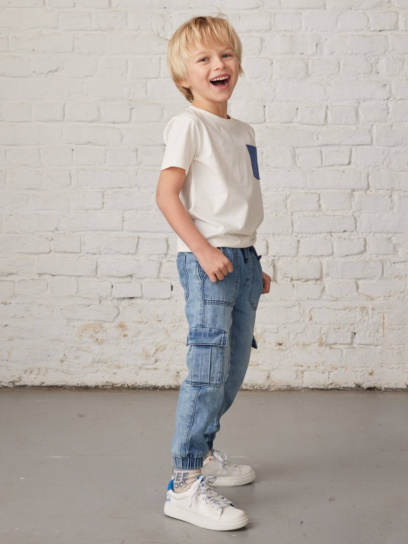 Vertbaudet Jungen Cargo-Jeans mit Dehnbund Oeko-Tex - blue stone