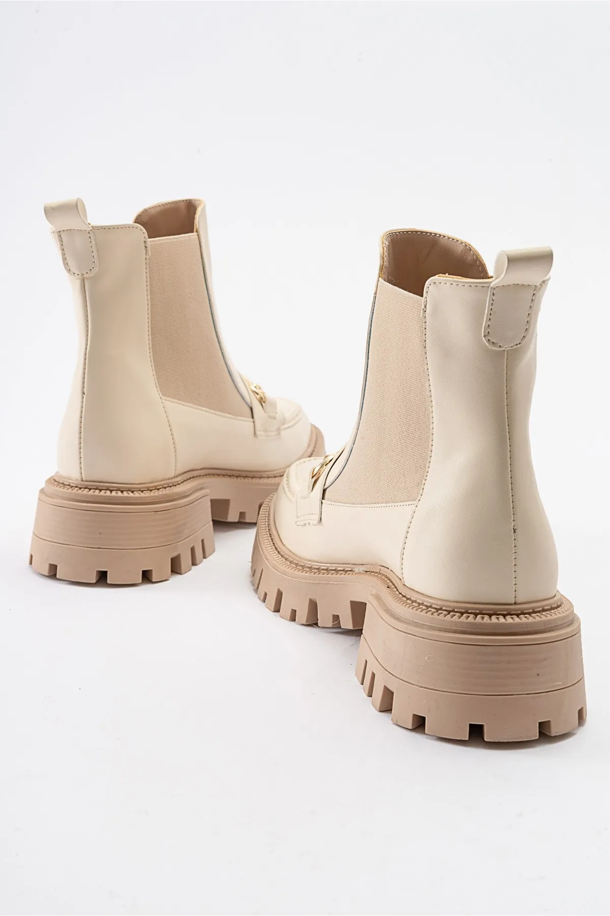 LuviShoes  VESPER Beige Chelsea-Stiefel für Damen mit Schnalle