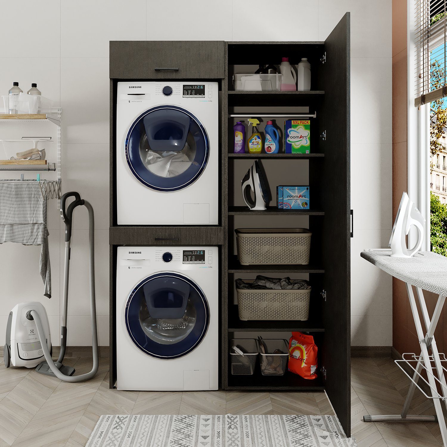 Roomart Waschmaschinenumbauschrank (Waschmaschinenschrank für Trockner und Waschmaschine Überbauschrank)