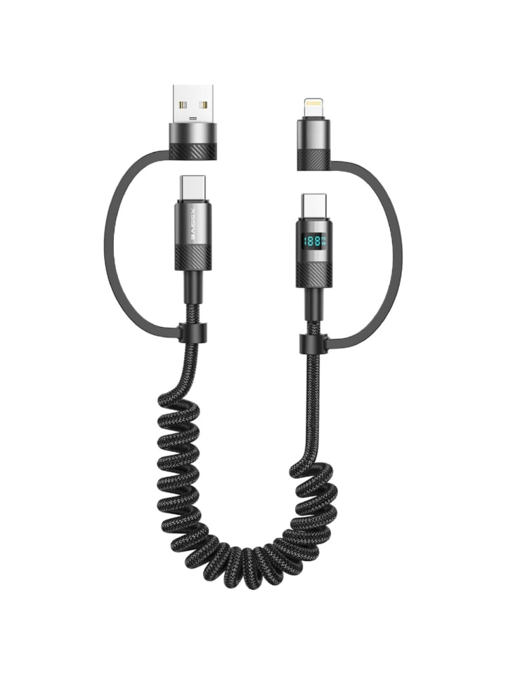 COFI 1453 Xssive 4in1 dehnbares 1,5m Lade-und Datenkabel Lightning & USB-C in Schwarz günstig kaufen onesize