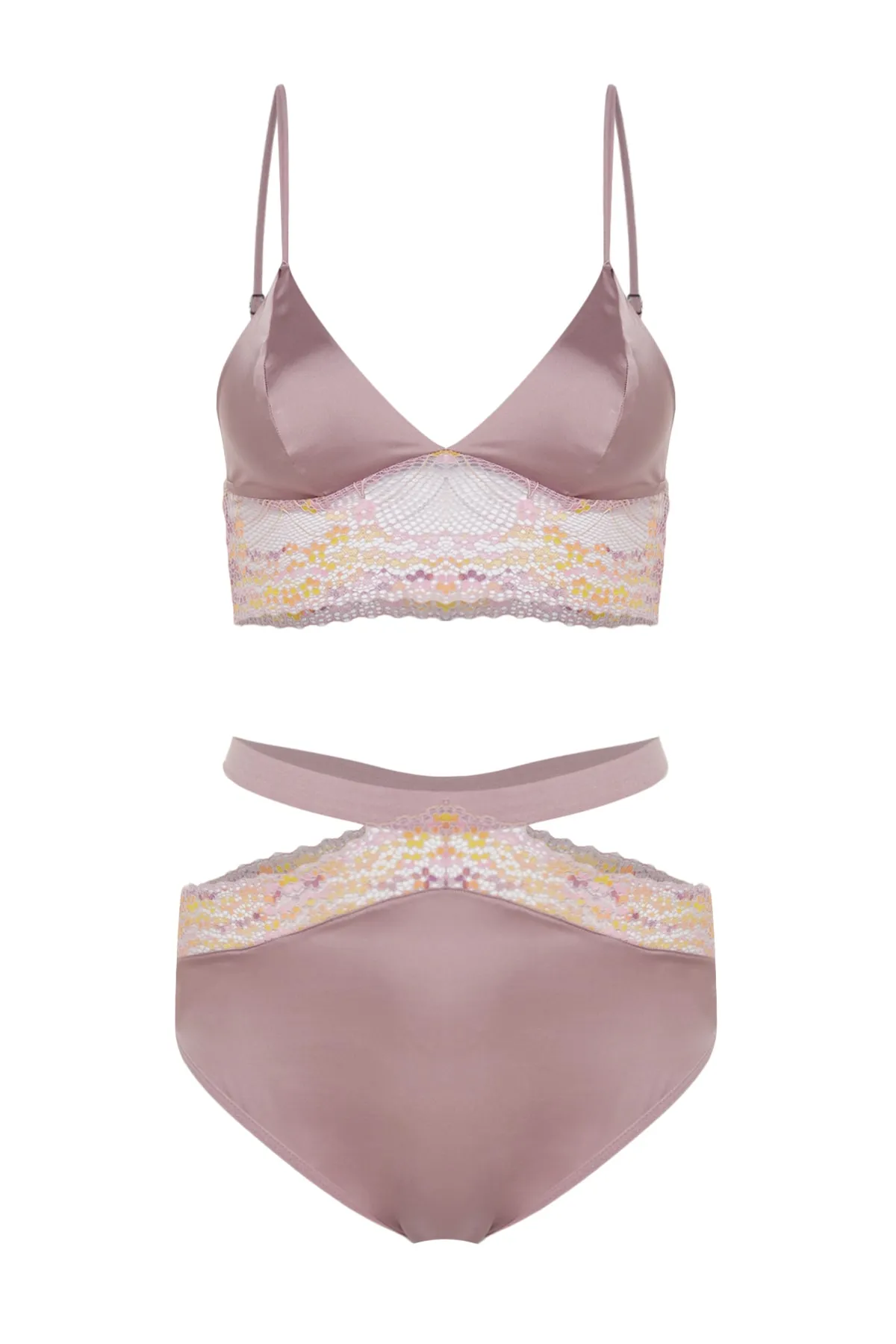 Trendyol Collection  Mehrfarbiges Dessous-Set aus Strick mit Satinspitze, Seilriemen und ohne Kappe THMSS23CC00094