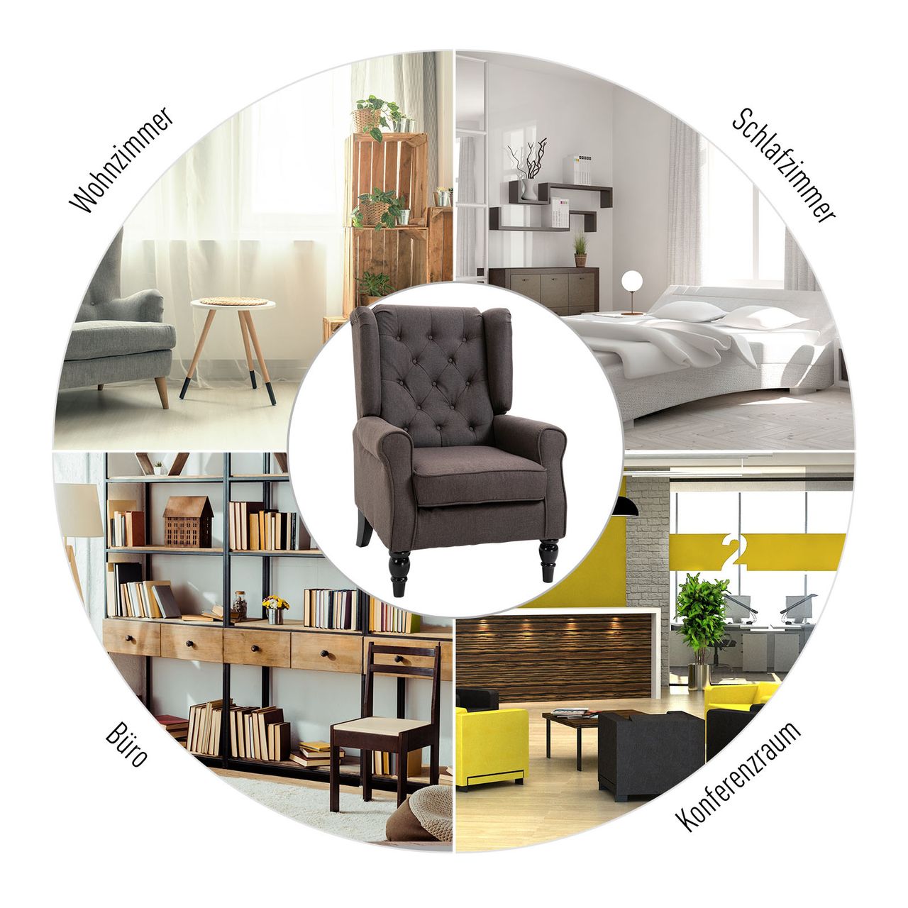 HOMCOM Einzelsessel Relaxsessel Einzelstuhl mit Tufting Holzfüße Polyester Braun 76 x 86 x 108 cm