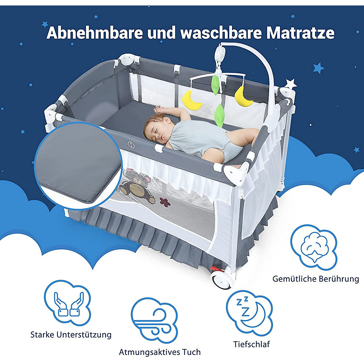 Reisebett mit Moskitonetz & Laufstall klappbar
