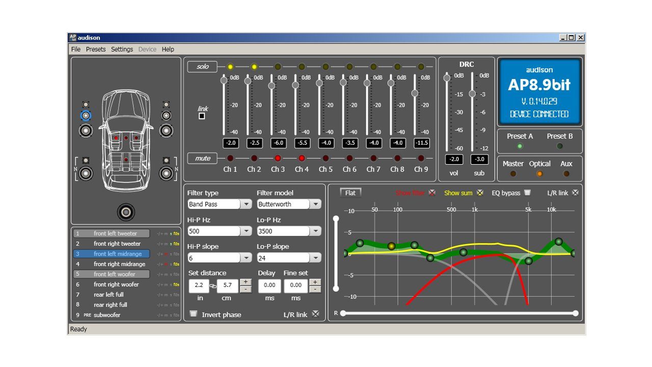 Audison AP8.9 bit 8-Kanal Endstufe mit 9 Kanal DSP Verstärker (Anzahl Kanäle: 8-Kanal)