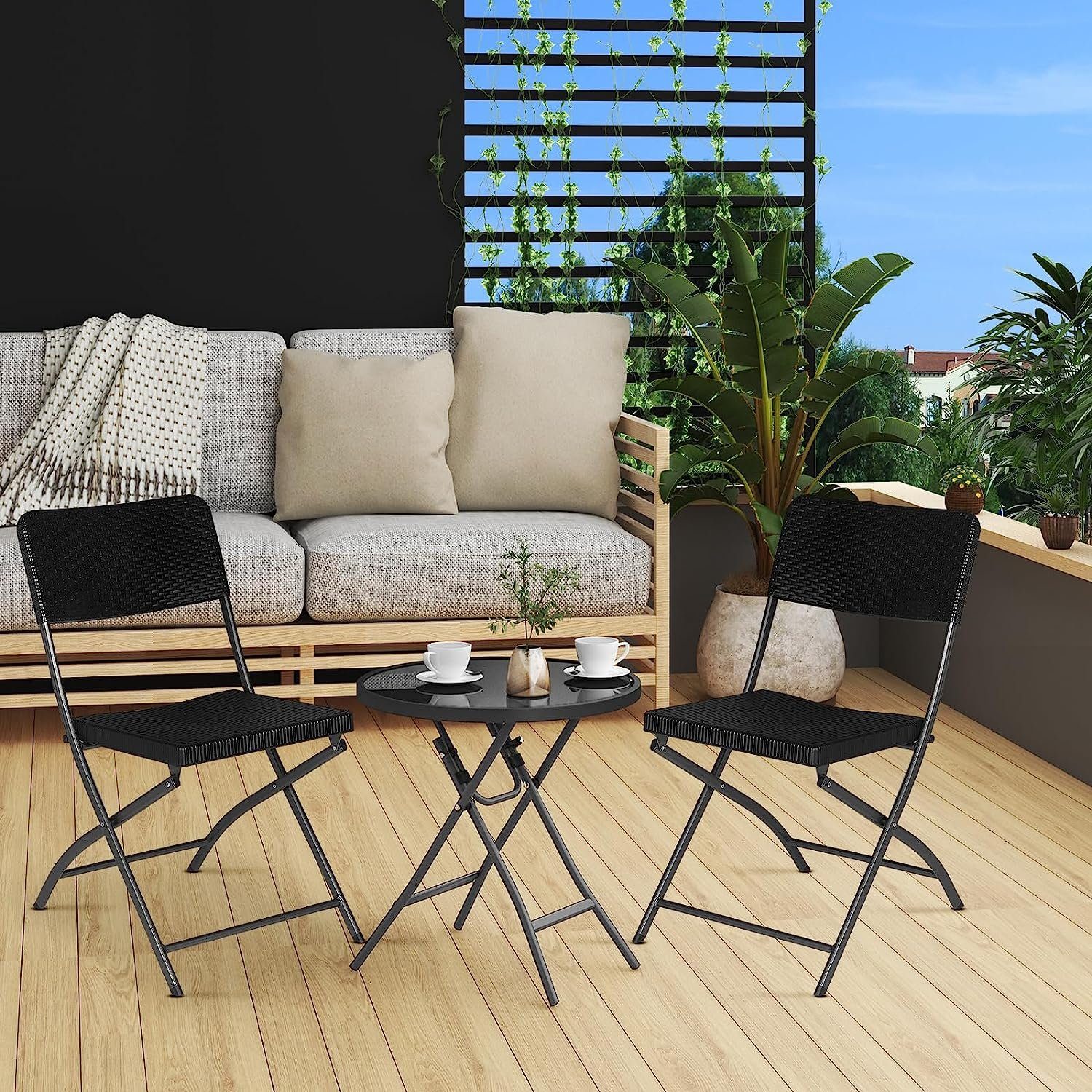 EUGAD Klappstuhl (2 St), Gartenstuhl Campingstuhl HDPE,59 x 81 x 46 cm,Schwarz