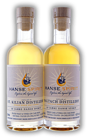 Hanse Spirit 10 Jahre Jubiläums Bottling Single Malt Whisky St. Kilian & Baltach Set 2x0,2 Liter Hanse Spirit 10 Jahre Jubiläums Bottling Single Malt Whisky St. Kilian & Baltach Set 2x0,2 Liter Stark limitierte Abfllungen. 0,4	 Liter - Vol 62,05%