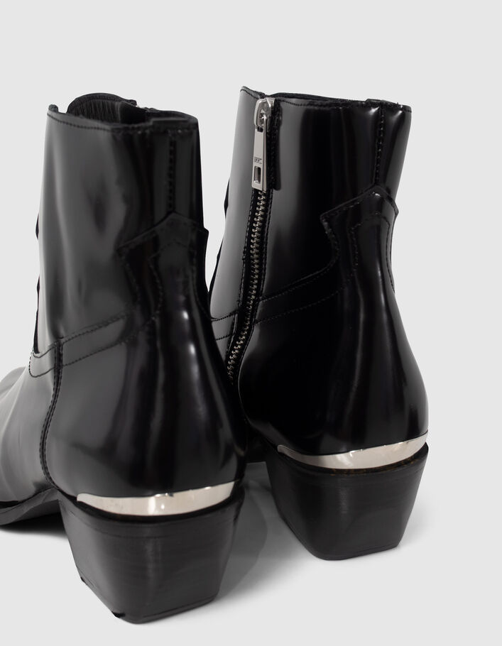 Boots noirs cuir avec barrettes métal Femme