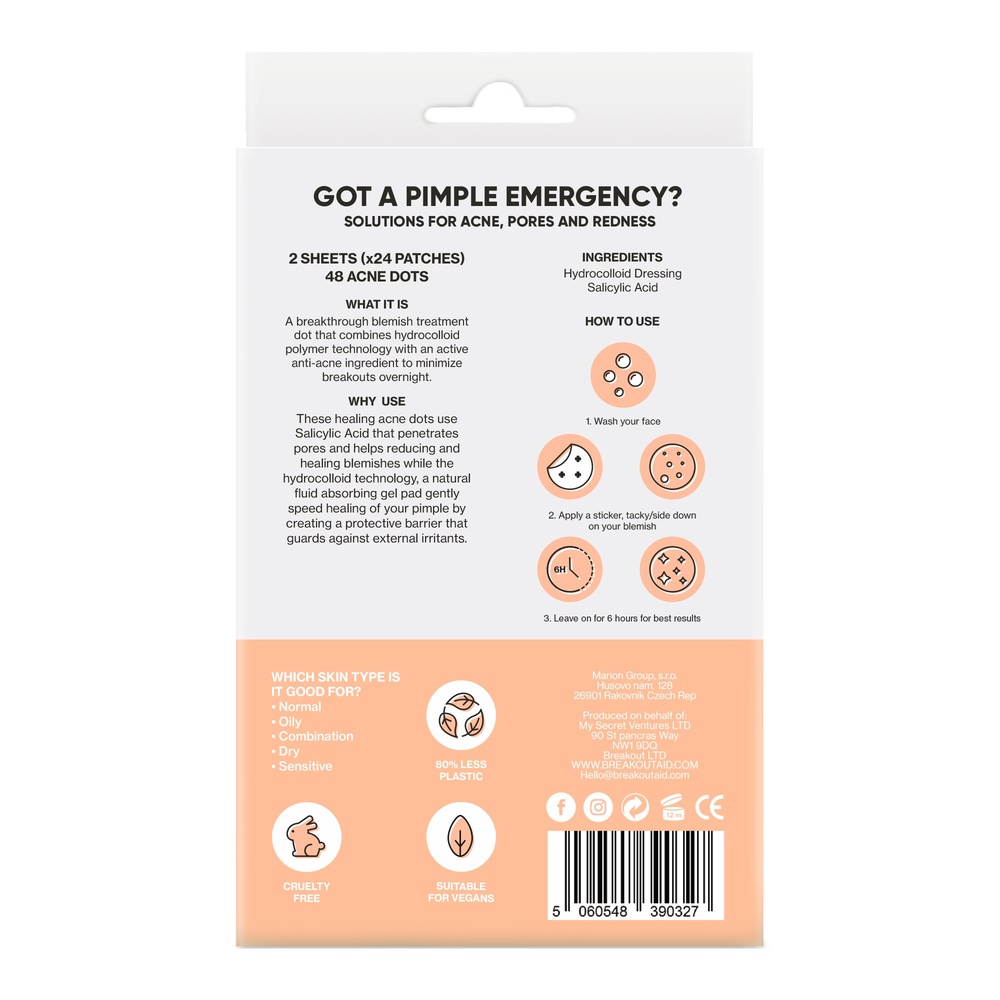 Breakout Aid Emergency dots for spots and blemishes with Salicylic Acid Traintemant de l'acnée