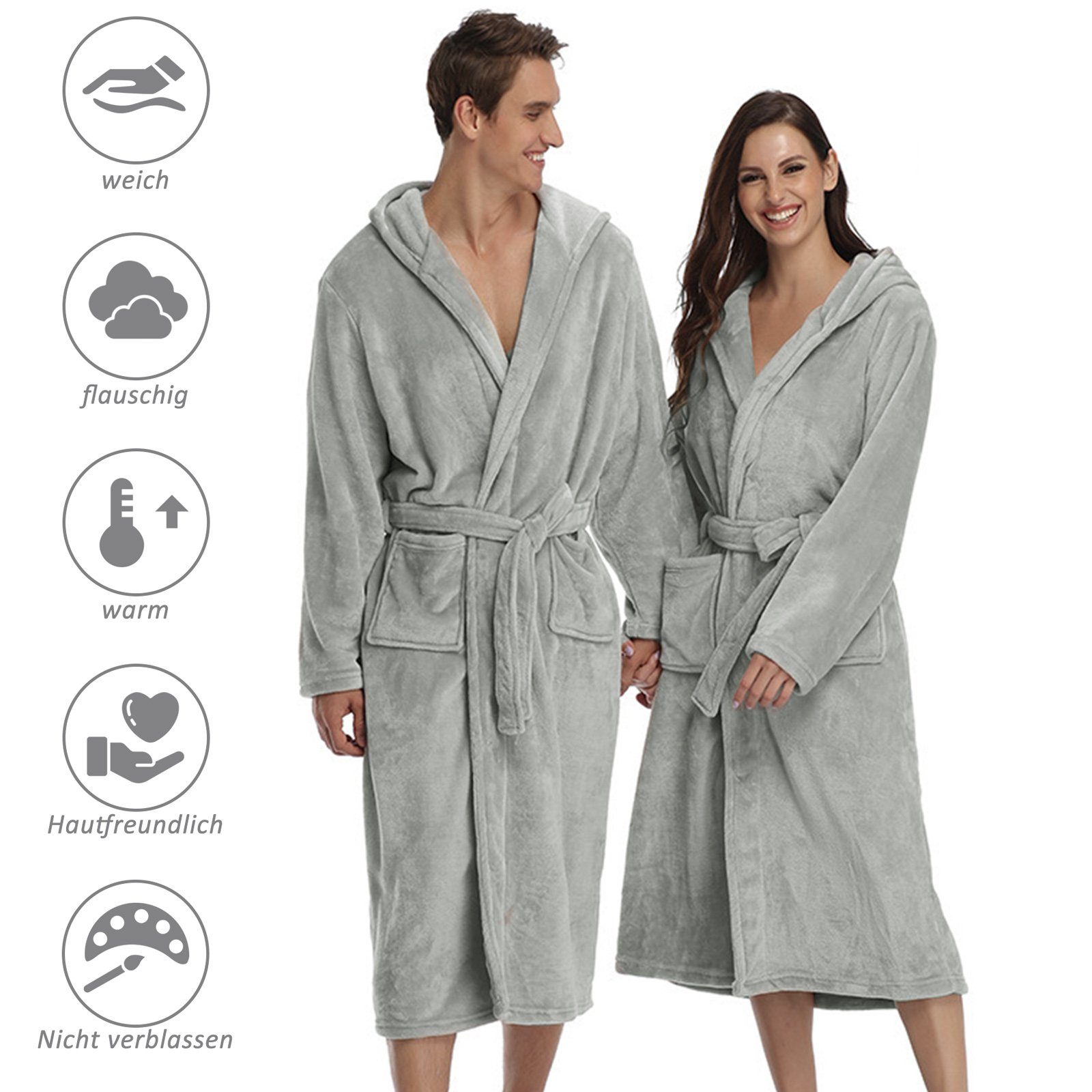 CALIYO Bademantel Bademantel Damen Flauschig, Morgenmantel Damen, Kuschelige Bademäntel, Kapuze, Gürtel, weicher langer Bademantel, dicke Bademäntel für Damen, Hausmantel