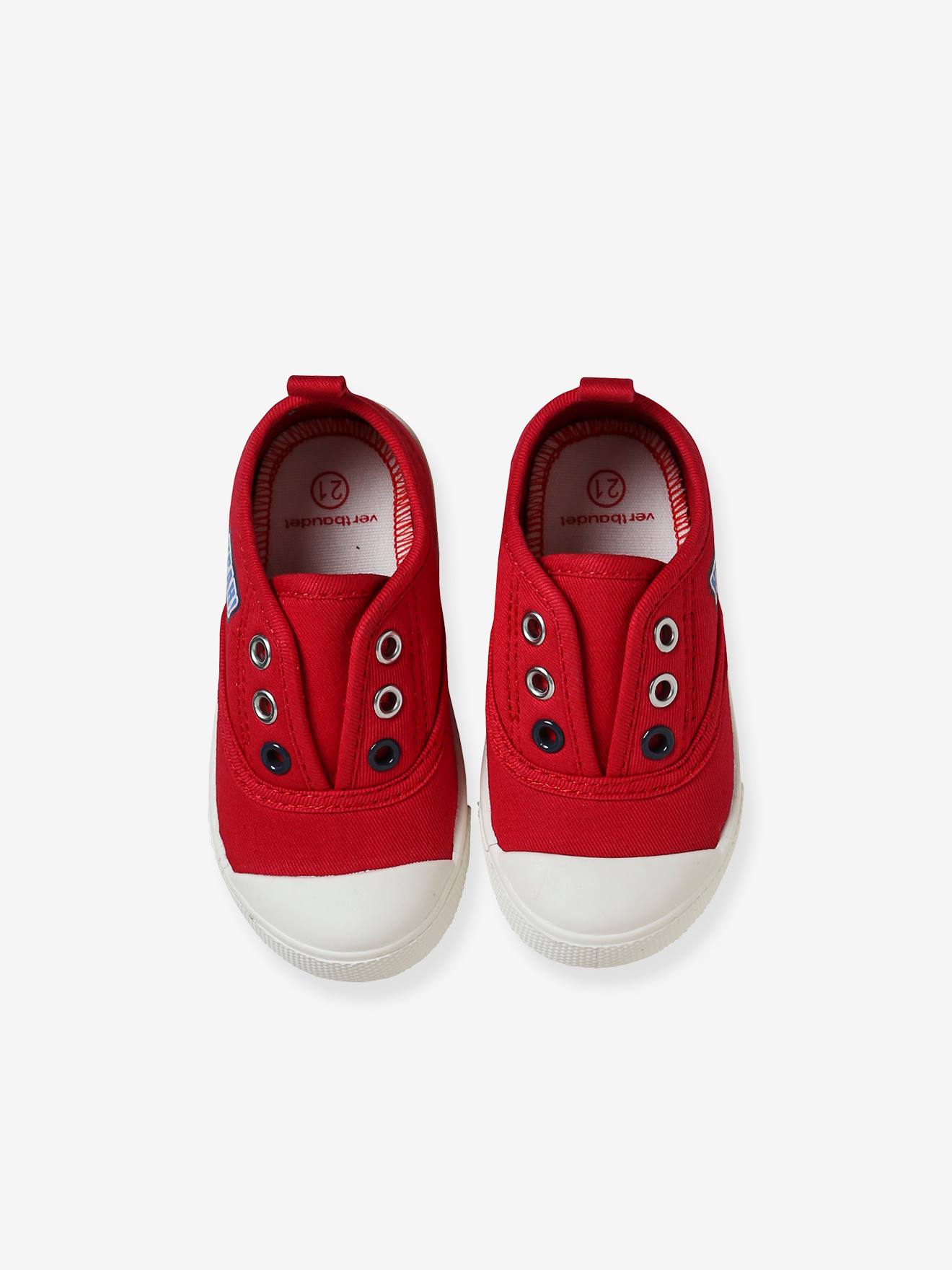 Baskets élastiquées en toile bébé rouge