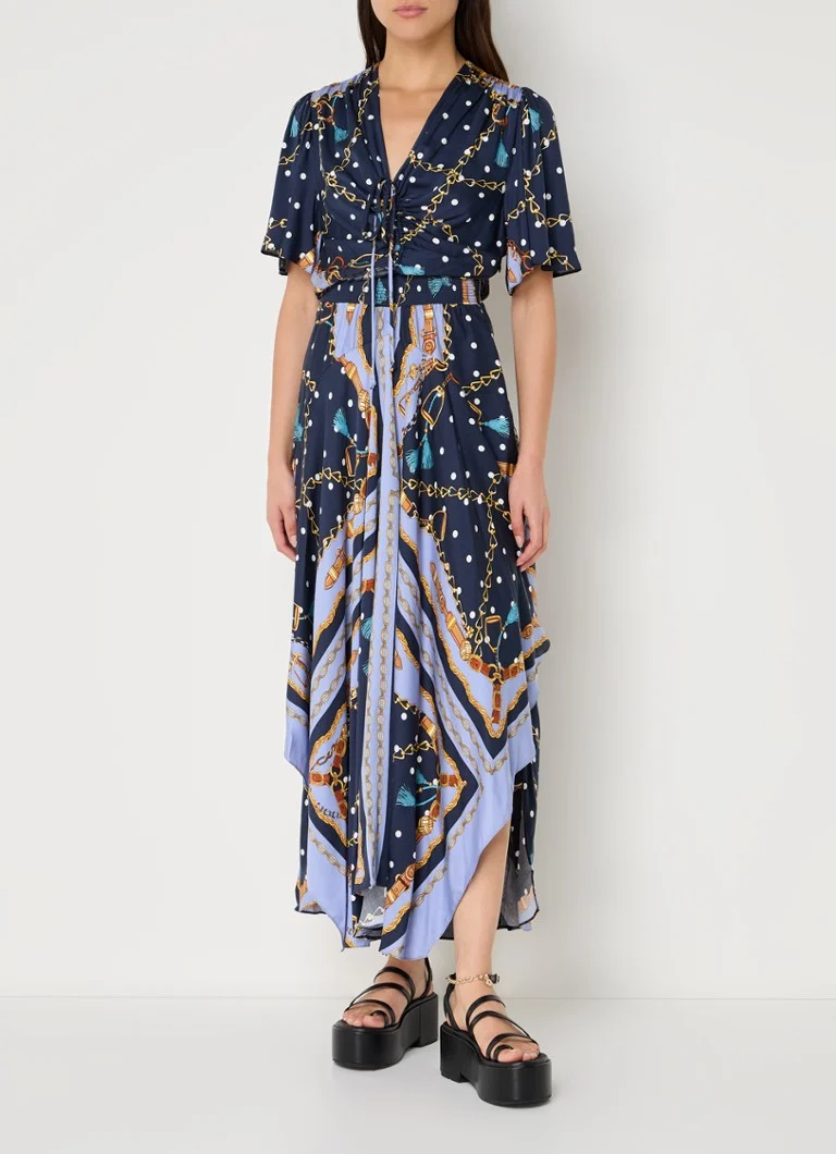 Vestido midi de Maje con estampado y detalle de lazo.