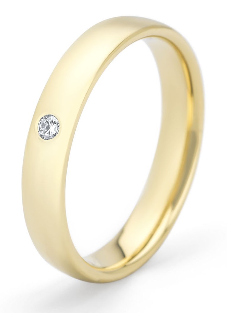 Inel cu vârf de diamant din aur galben, diamant de 0,03 ct, verighetă