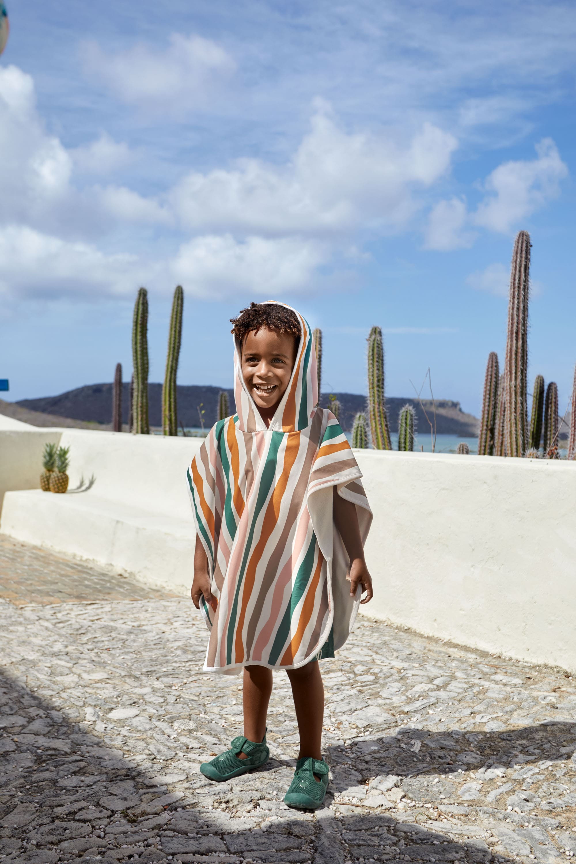 UV Badeponcho Kinder - Wellen, Rosa Weiß