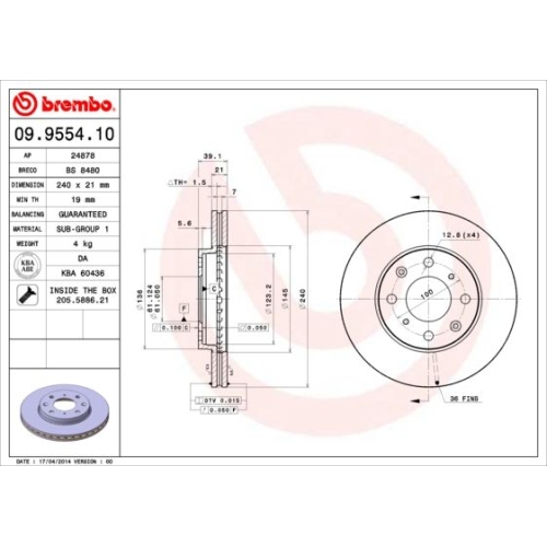 09.9554.10 BREMSSCHEIBE BREMBO VA  VP2 - ATU