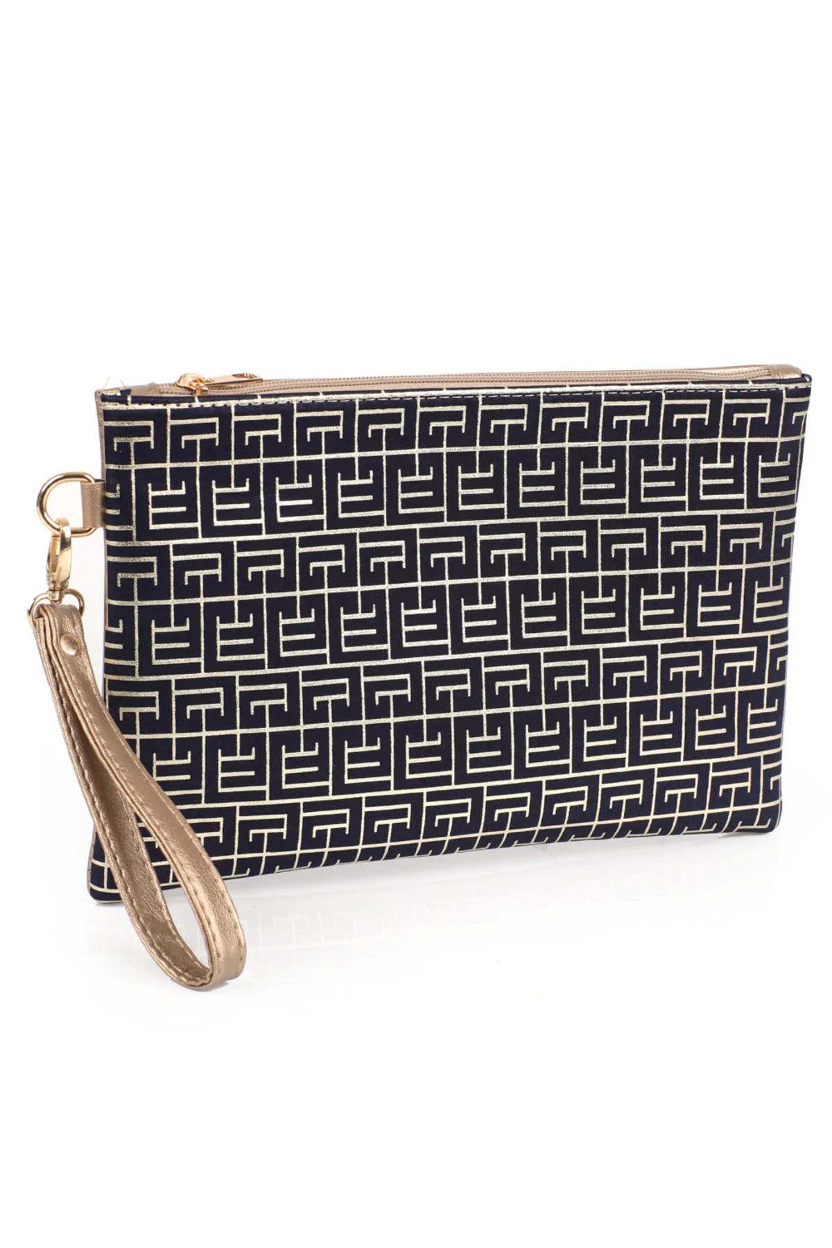 Capone Outfitters  Capone Satin Maze Patterned Paris Marineblaue Damen-Clutch
