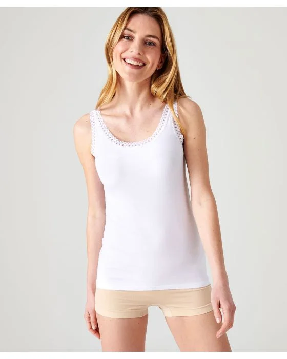 Débardeur Essential en coton extensible, orné de dentelle