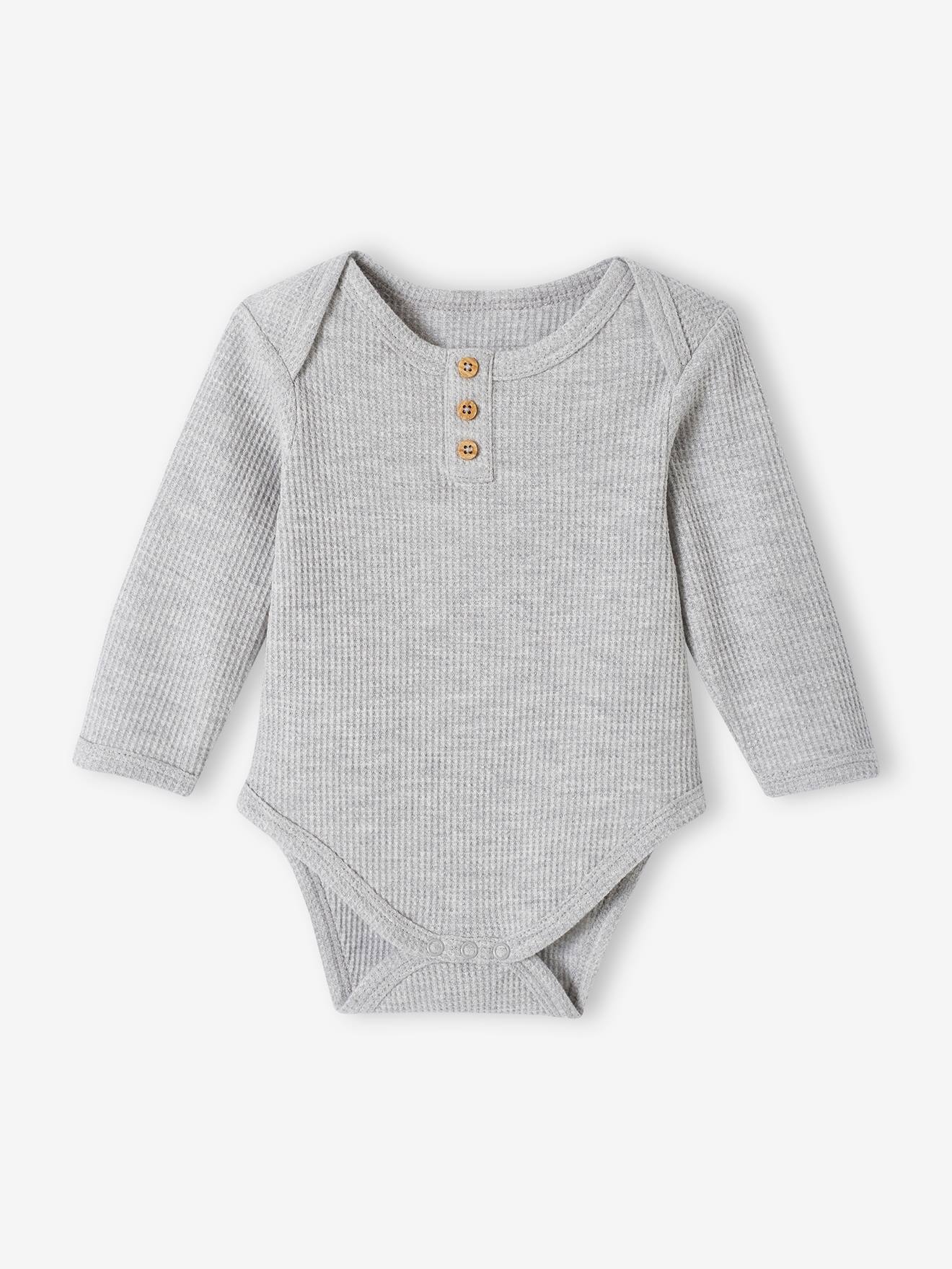 Lot de 2 bodies manches longues bébé maille nid d'abeille bleu nuit