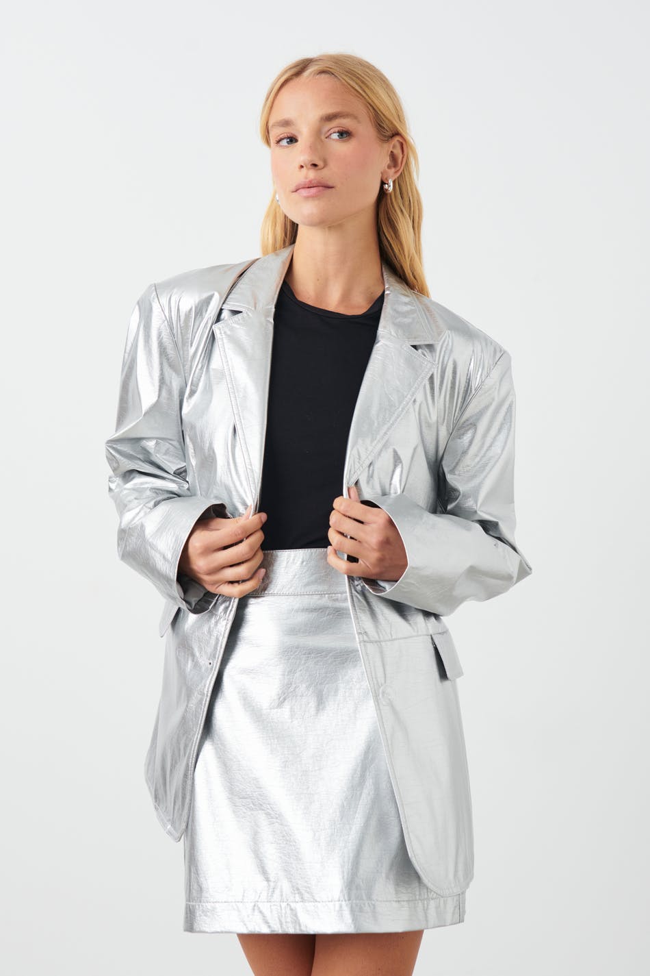Oversize silver pu blazer