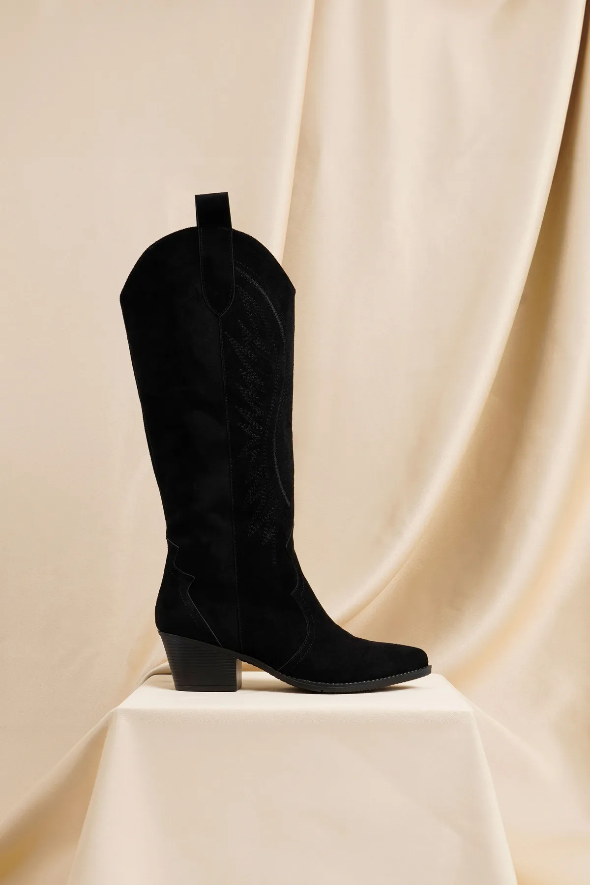 CZ London  Damen-Cowboystiefel mit kurzem Absatz, lange Cowgirl-Stiefel aus Wildleder