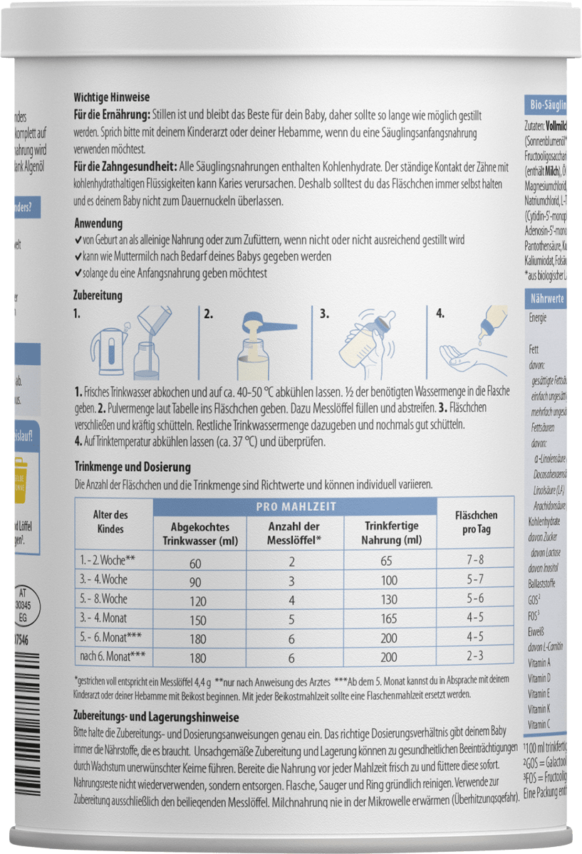 Anfangsmilch Pre auf Vollmilchbasis, von Geburt an, 400 g