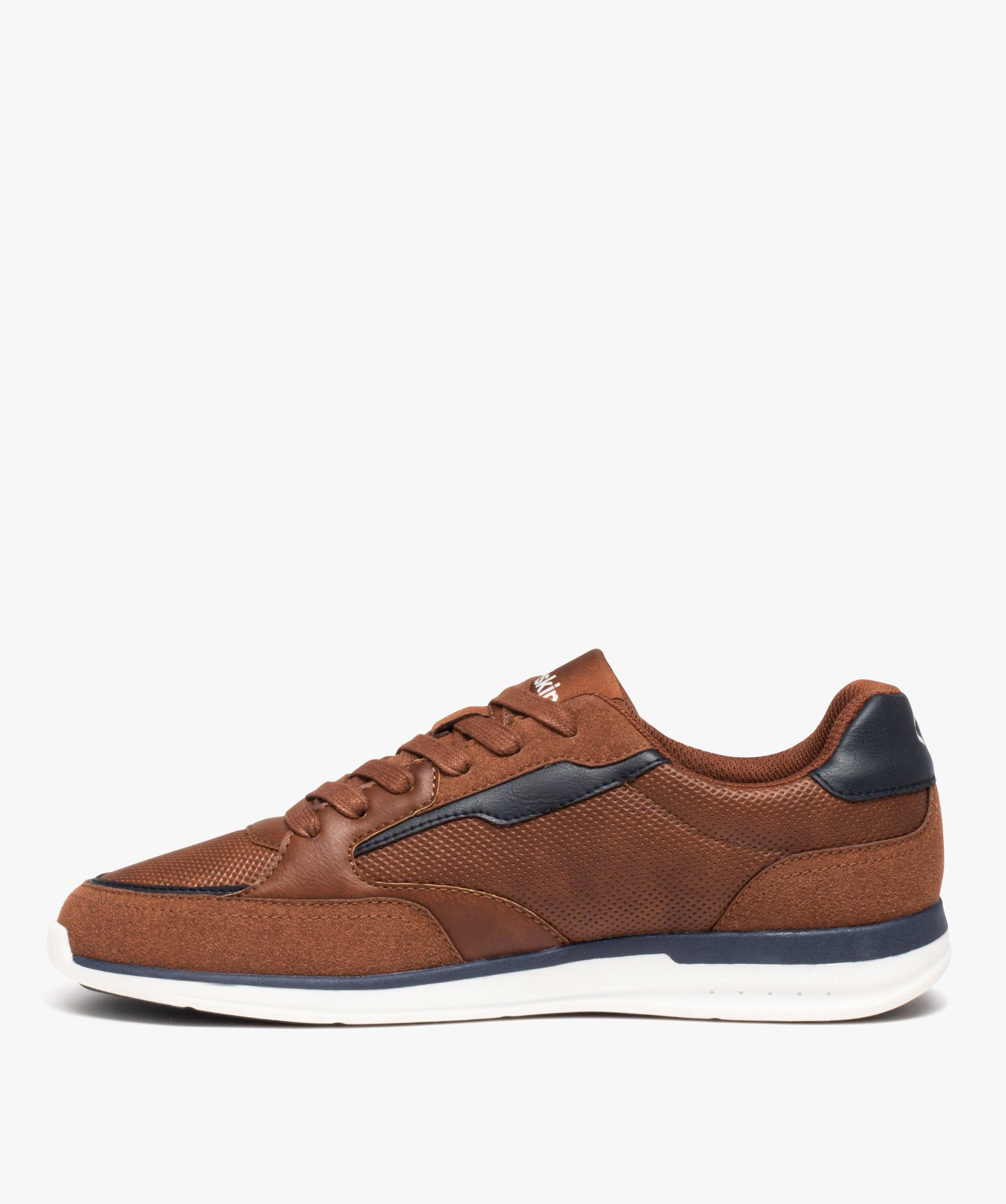 Baskets homme casual à lacets bi-matières - Redskins cognac | GEMO