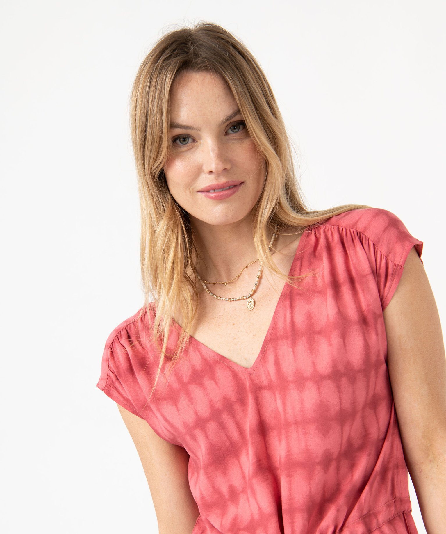 Robe courte imprimée avec double col V femme imprime | GEMO