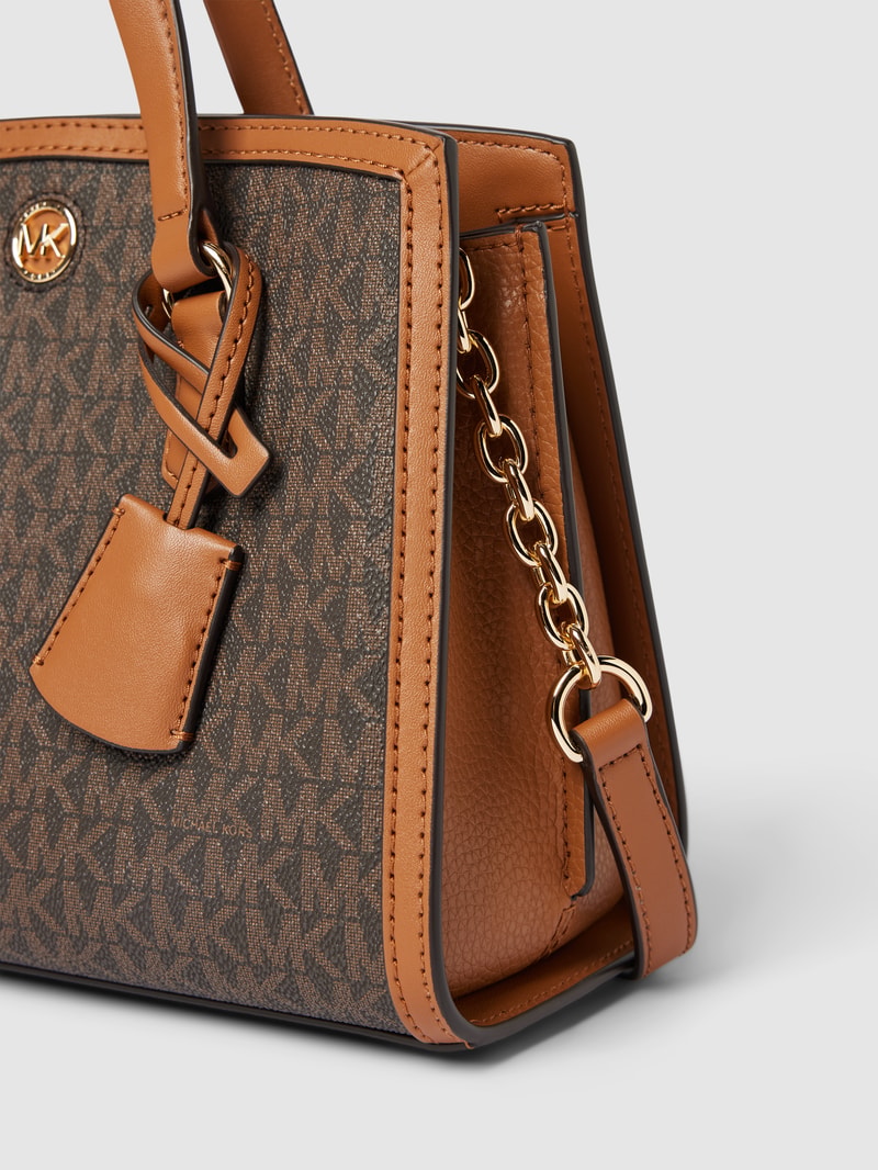 Handtasche mit Allover-Logo Modell 'CHANTAL' in mittelbraun