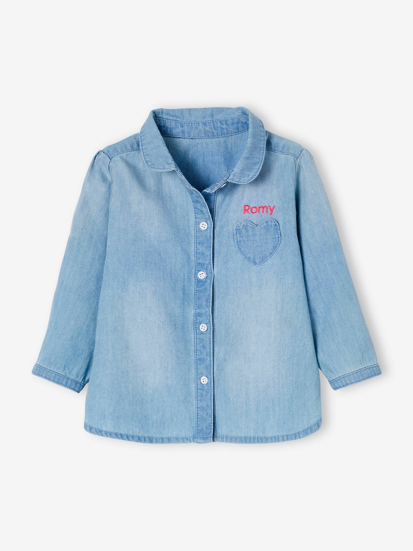 Chemise en jean délavé bébé fille personnalisable denim bleached