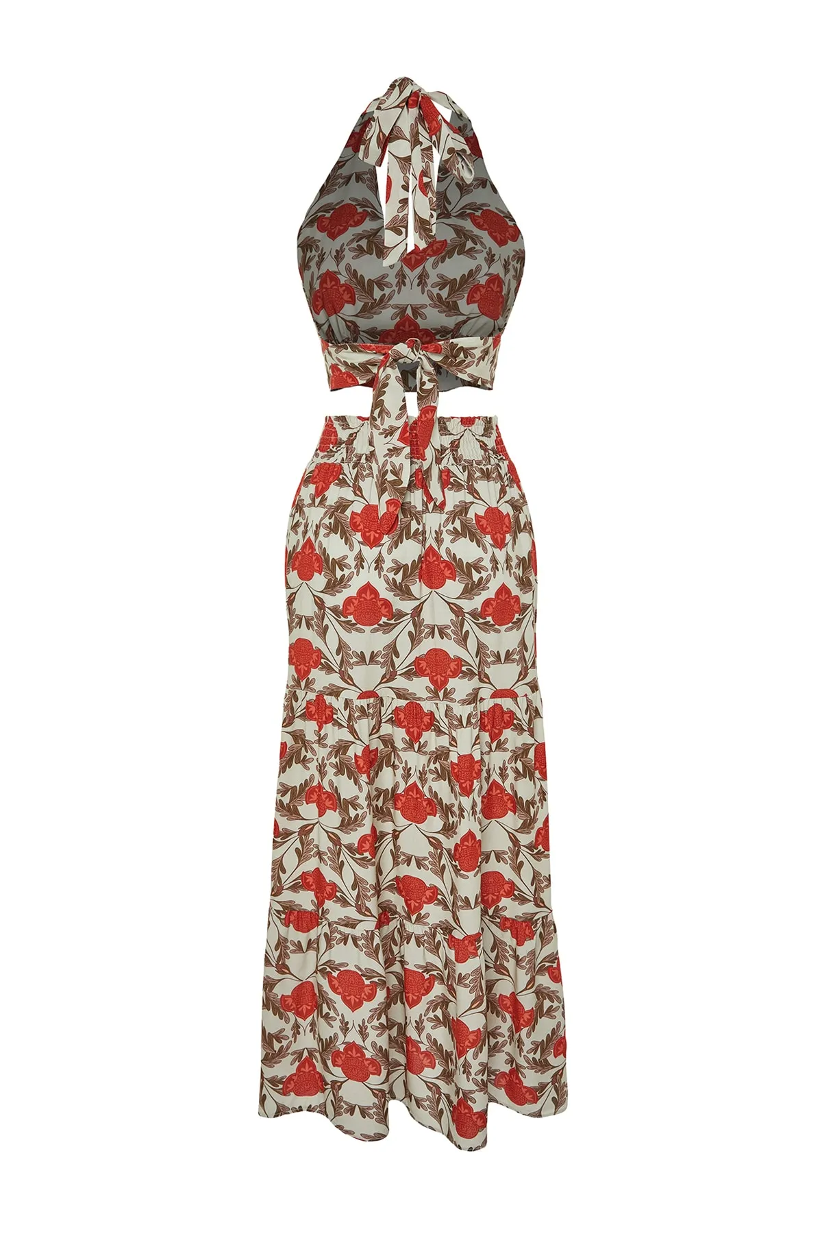 Trendyol Collection  Tief ausgeschnittenes Blusen-Rock-Set mit floralem Muster und gewebter Rückseite TBESS23AU00184