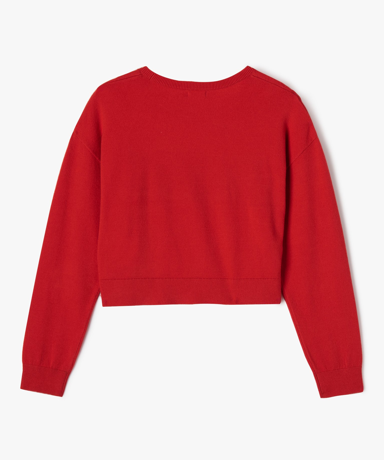Pull large et court en maille fine fille rouge | GEMO