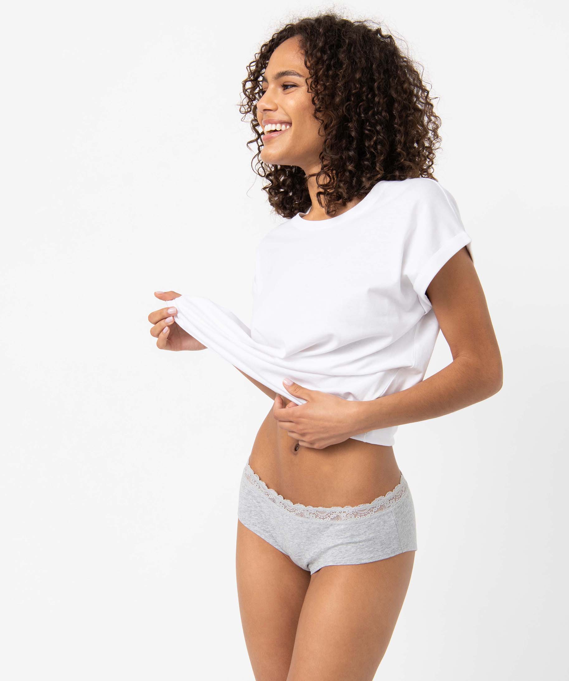 Shorty en coton stretch avec taille dentelle femme (lot de 2) gris | GEMO