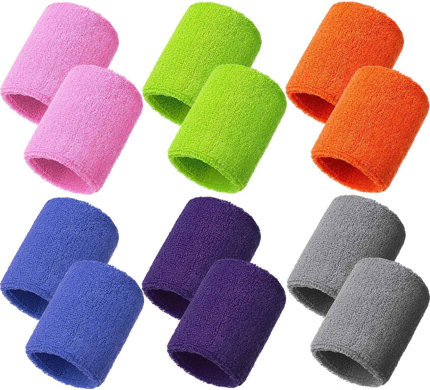 Sarfly Schweißband 12 Stück Sport Armband Baumwolle Schweißband für Männer und Frauen, 85% Baumwolle, 12% Elasthan, 3% Nylon
