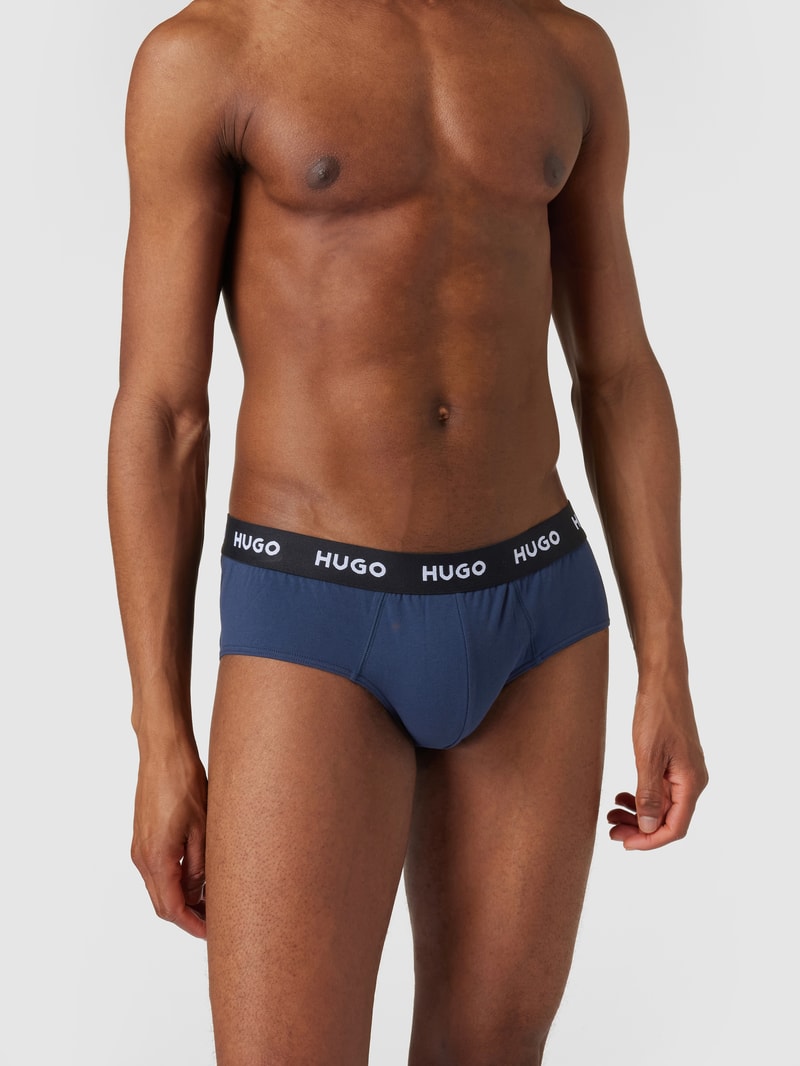 Slip mit Label-Schriftzug im 3er-Pack in dunkelblau