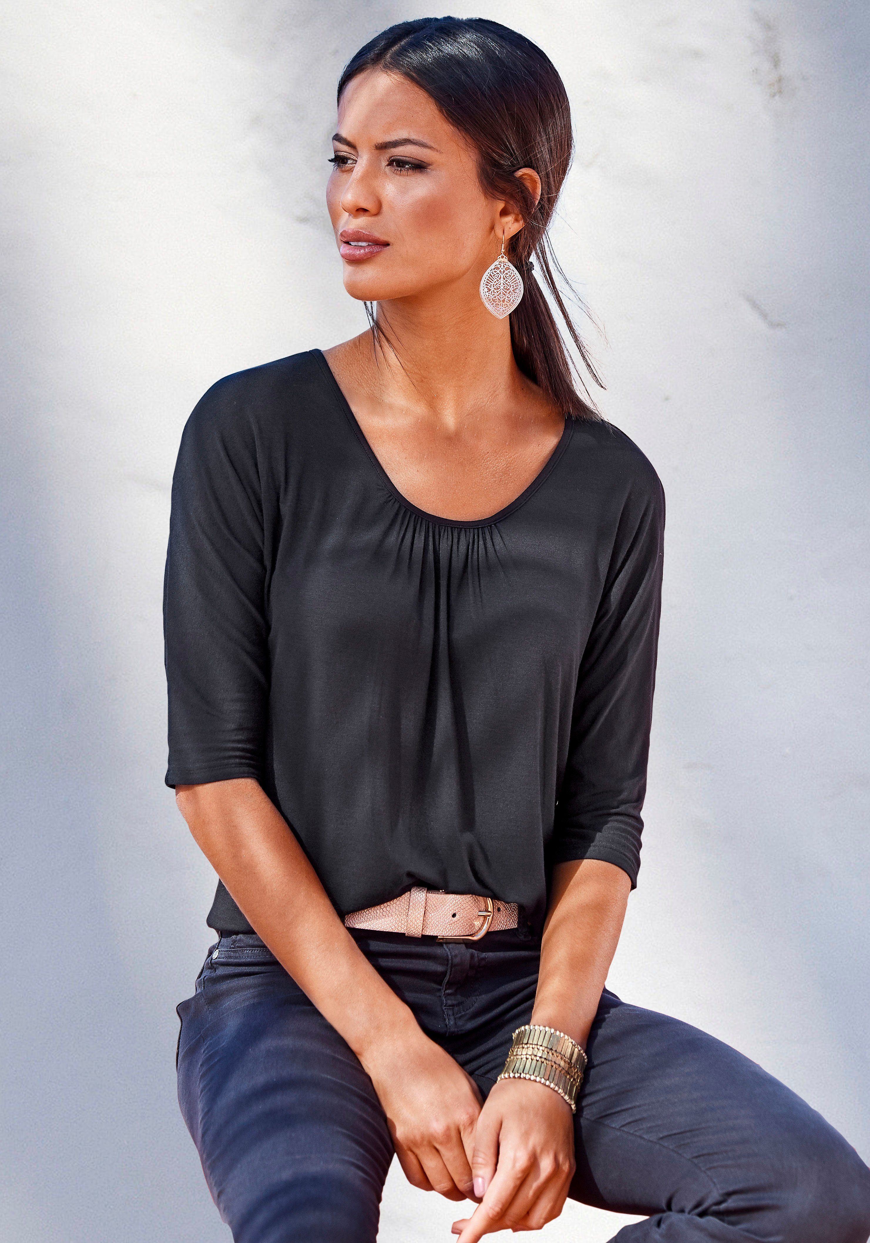 LASCANA 3/4-Arm-Shirt (2er-Pack) mit zarter Raffung am Ausschnitt