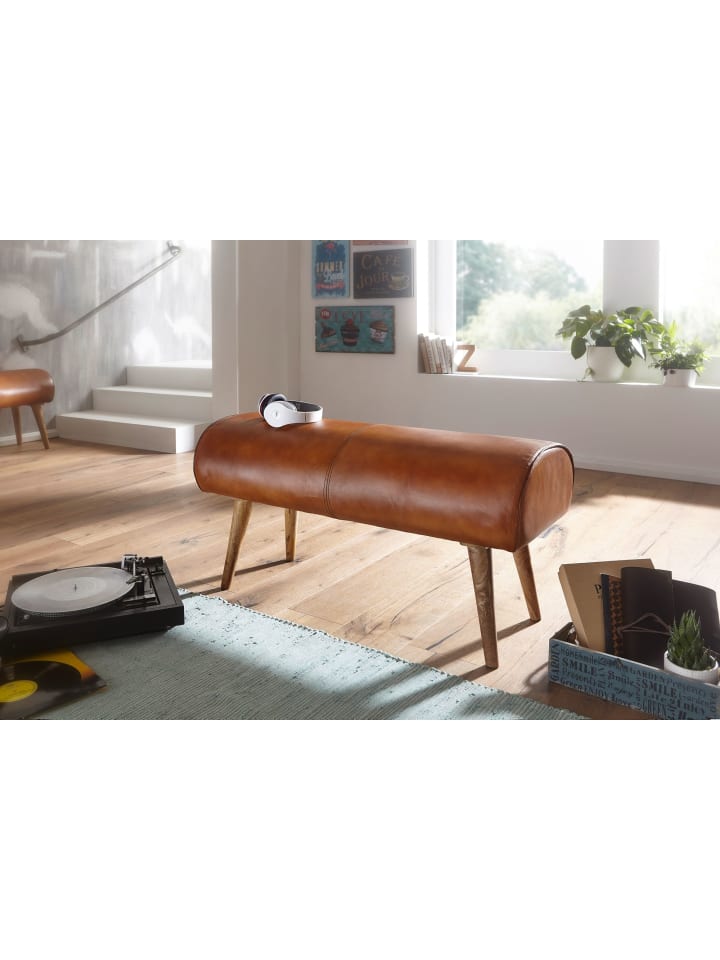 KADIMA DESIGN Sitzbank Echtleder / Massivholz Bank 100x53x40 cm, 2er Polsterbank günstig kaufen onesize