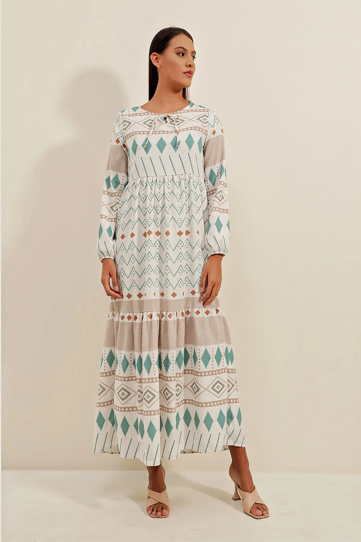 Bigdart  1947 Gemustertes langes Kleid – A. Türkis