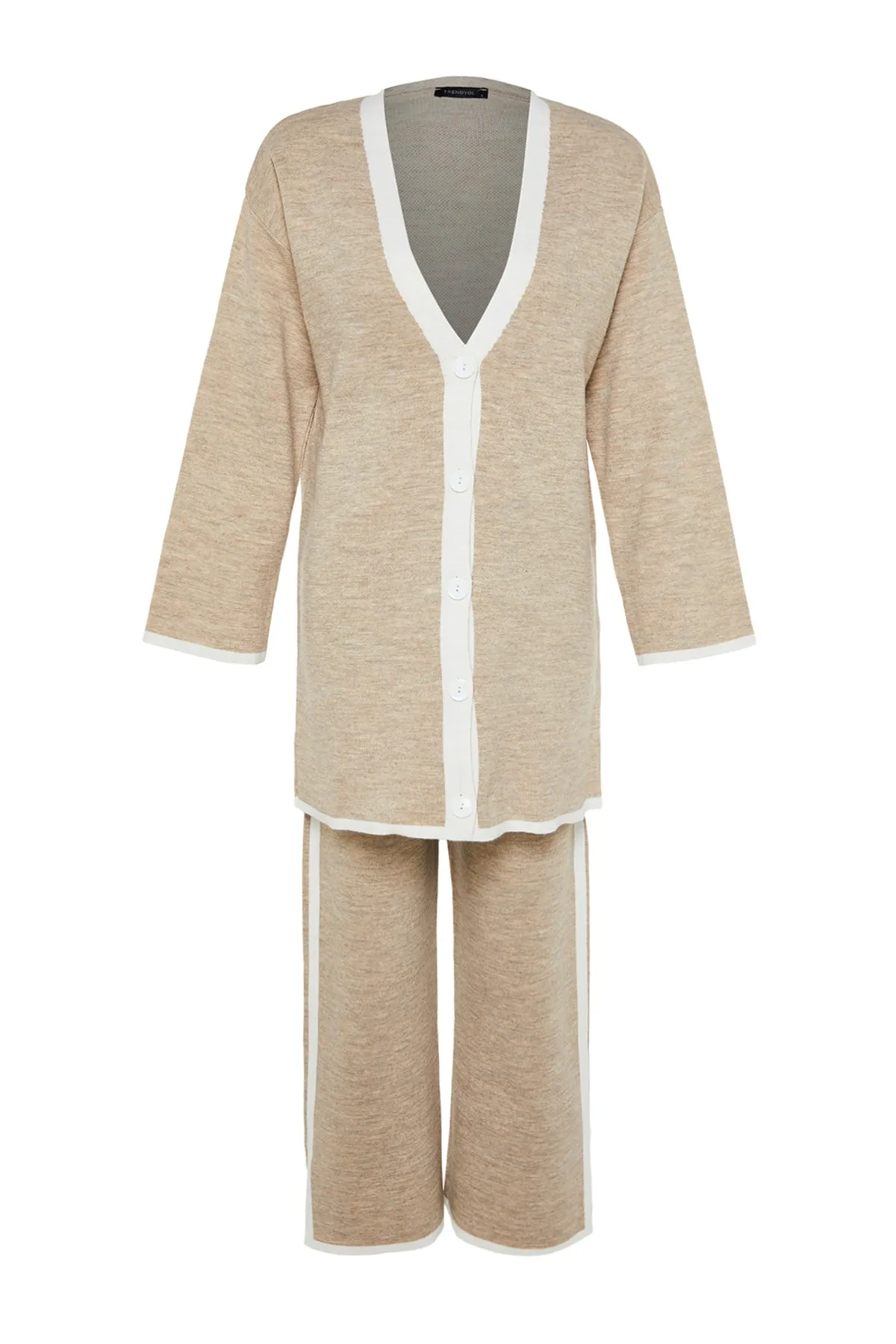 Trendyol Modest  Nerz gestreiftes Strickpullover-Set aus Hose und Oberteil TCTAW24US00035