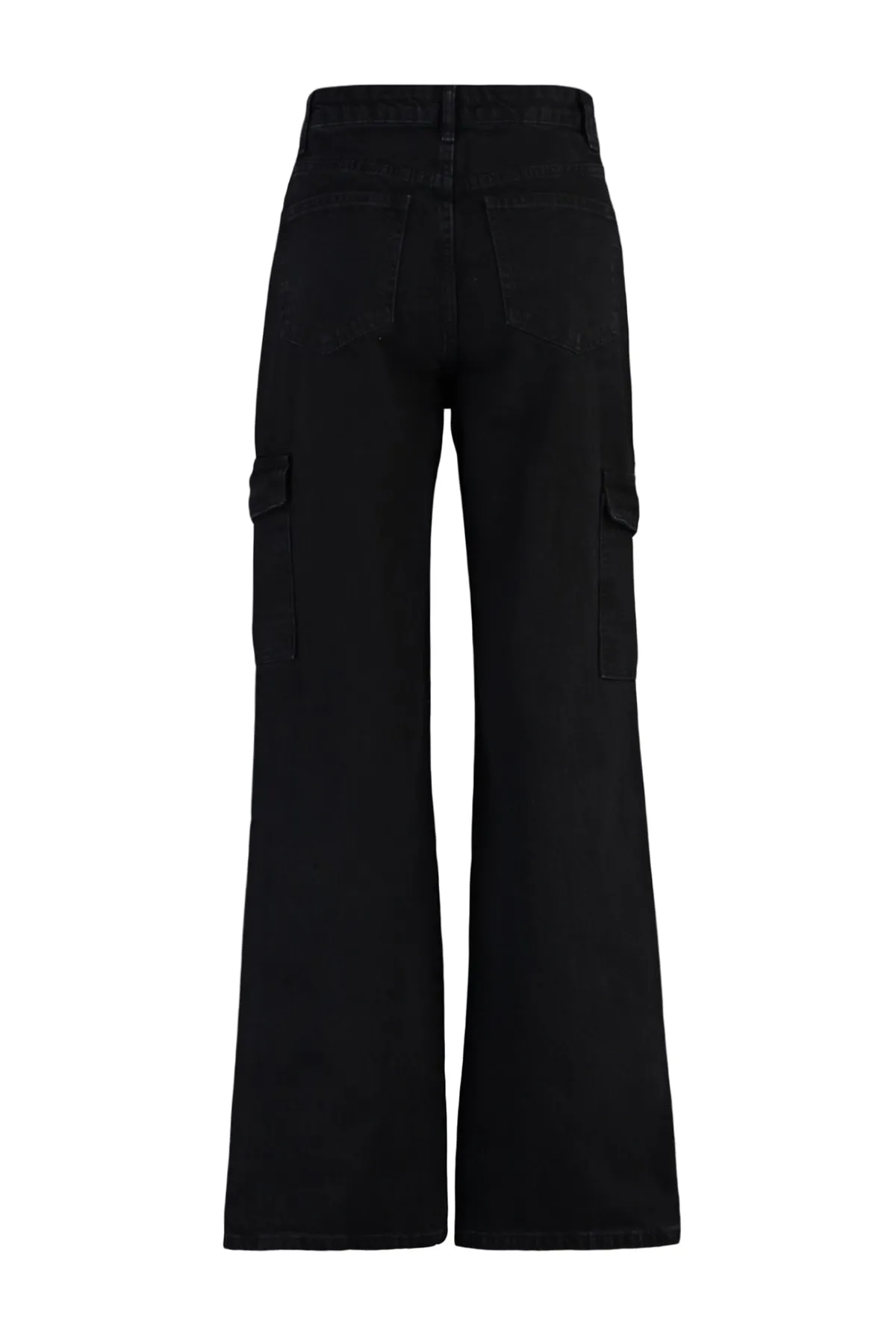 Trendyol Collection  Schwarze Jeans mit weitem Bein und hoher Taille und Cargotasche TWOAW22JE0392