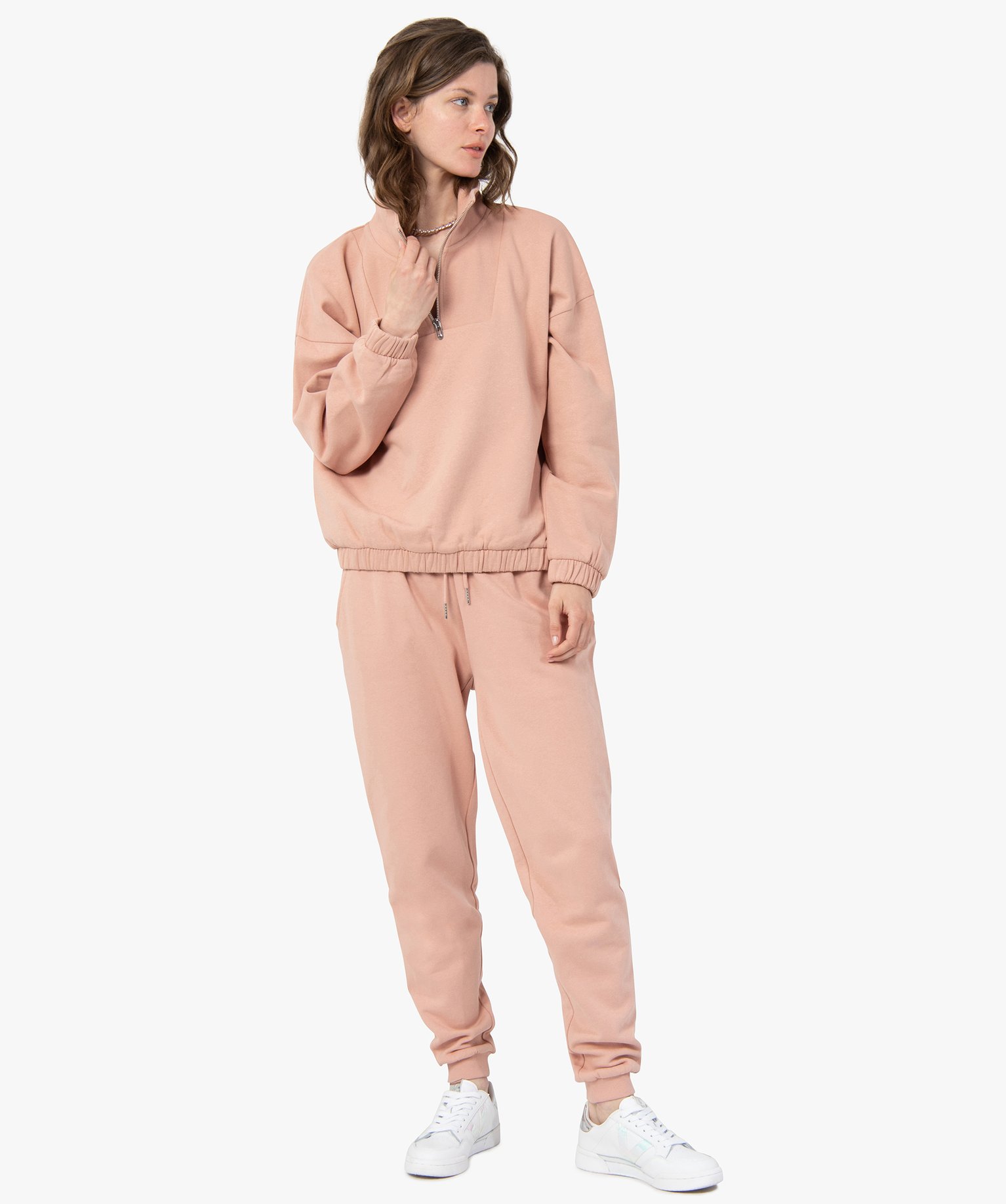 Sweat femme à col zippé intérieur molletonné rose | GEMO